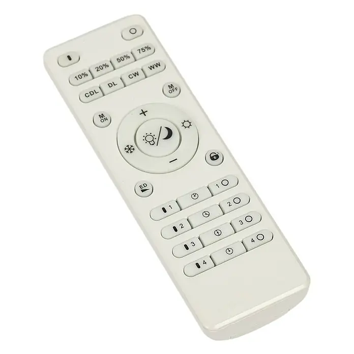Lucande LED Deckenlampe Holz 48 cm, mit Fernbedienung, dimmbar, 24W LED -  - Weiße Fernbedienung mit verschiedenen Tasten für Lichtintensität, Farbtemperatur, Voreinstellungen und Timer.