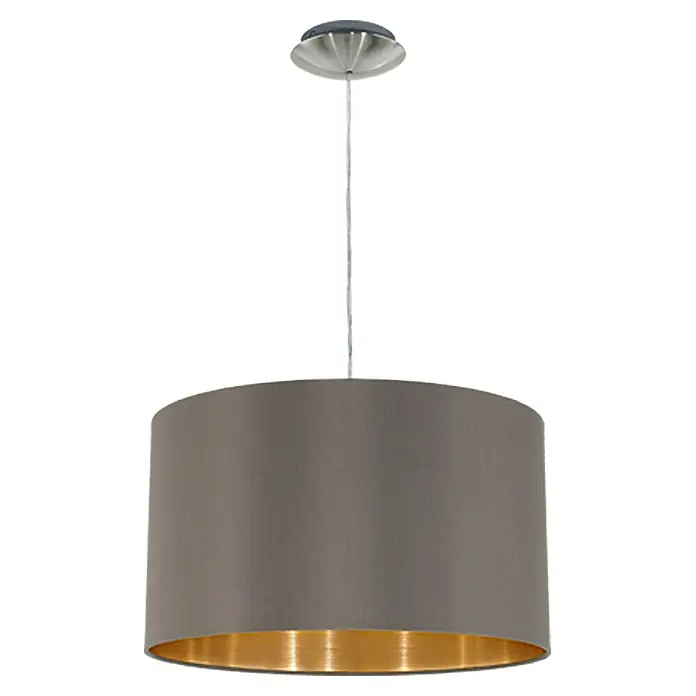 Eglo Maserlo Pendelleuchte rund - Braun, Gold, Höhe: 110 cm, Durchmesser: 380 mm - Elegante Pendelleuchte mit grauem Lampenschirm und goldener Innenseite. Perfekt für stilvolle Beleuchtung im Wohnbereich.