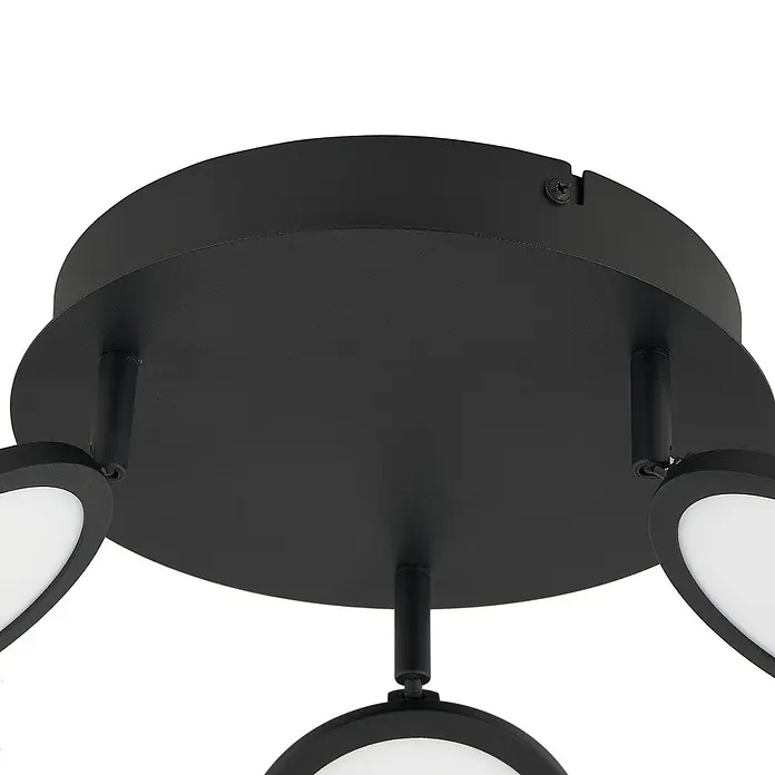 Lindby Deckenleuchte Manel - schwarz, schwarz - Schwarze runde Deckenleuchte mit matter Oberfläche und mehreren schwenkbaren runden LED-Elementen.