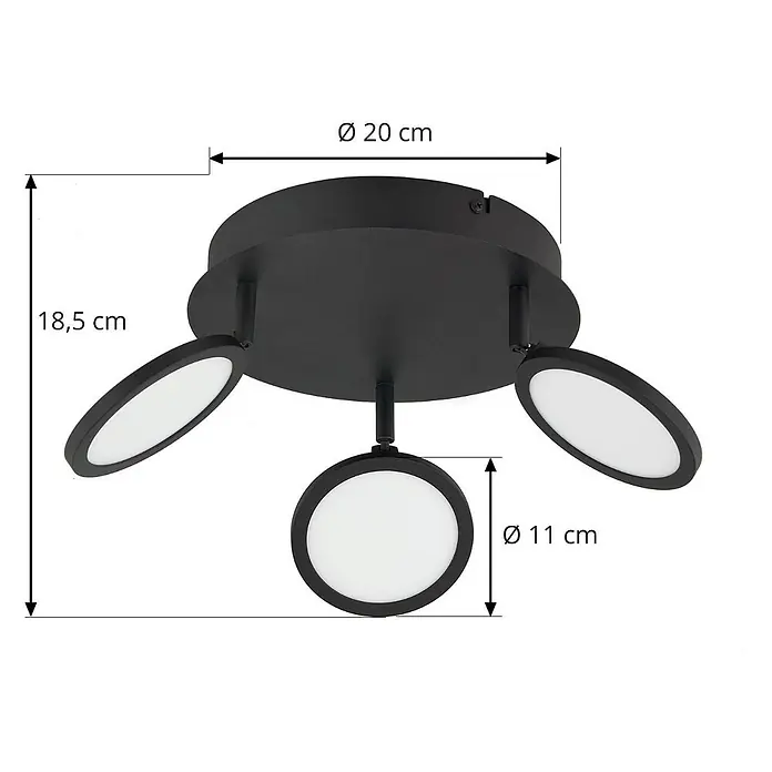 Lindby Deckenleuchte Manel - schwarz, schwarz - Schwarze Deckenleuchte mit drei verstellbaren runden LED-Spots.