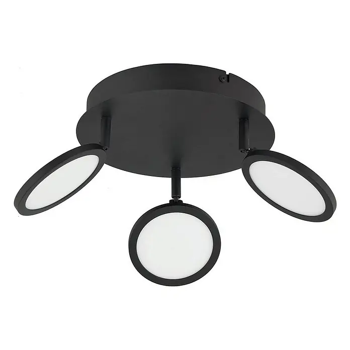 Lindby Deckenleuchte Manel - schwarz, schwarz - Schwarze Deckenleuchte mit drei verstellbaren, runden LED-Spots.