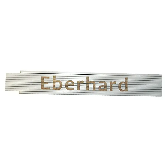 Zollstock - Aufdruck: Eberhard, 2 m - Bild einer Zollstock mit dem Aufdruck "Eberhard". Ein nützliches Werkzeug zum Messen und Markieren, ideal für Bauprojekte.