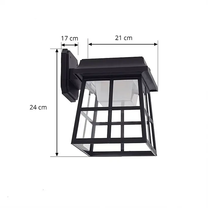 Lindby LED Solar Wandleuchte aussen in schwarz, mit Bewegungsmelder, -  - Schwarze Außenwandlaterne mit Glasgitter-Design, Maße 24 cm (Höhe), 21 cm (Breite), 17 cm (Tiefe).
