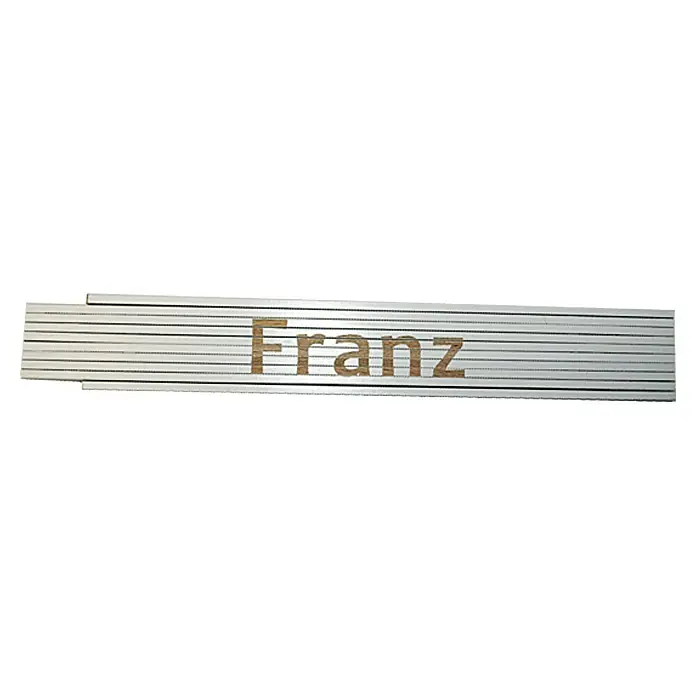 ZollstockAufdruck: Franz, 2 m - Nahaufnahme eines grauen Franz Schreiner Produkts, das eine elegante und funktionale Lösung für Tischlerarbeiten bietet.