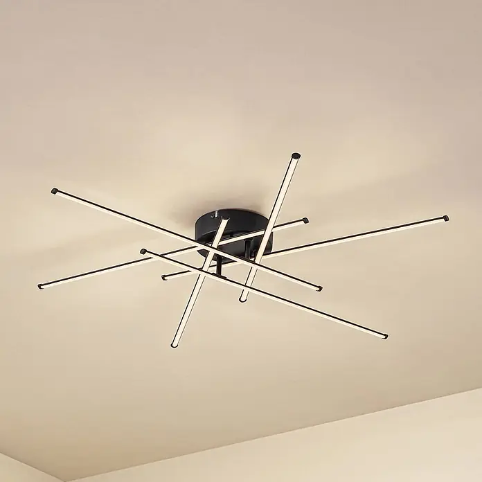 Lindby Deckenleuchte Elviano - schwarz, schwarz - Moderne schwarze LED-Deckenleuchte mit mehreren strahlenförmigen Armen im Sternburst-Design.