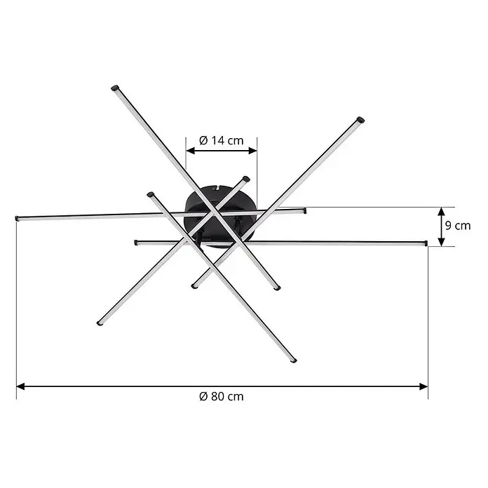 Lindby Deckenleuchte Elviano - schwarz, schwarz - Moderne schwarze LED-Deckenleuchte mit mehreren Leuchtarmen, 80 cm Durchmesser.