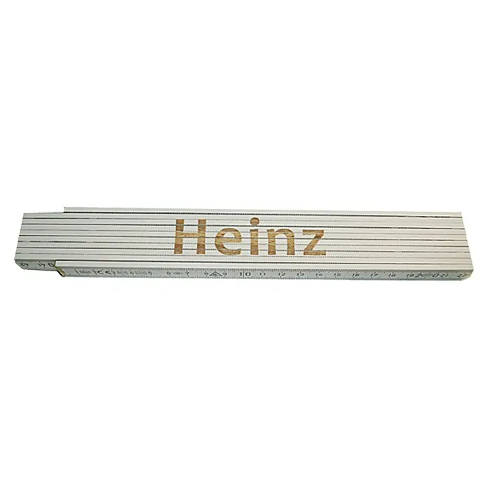 Zollstock - Aufdruck: Heinz, 2 m - Der Zollstock mit der Aufschrift "Heinz" ist ein praktisches Werkzeug mit persönlicher Note. Ideal für Handwerker und Heimwerker.