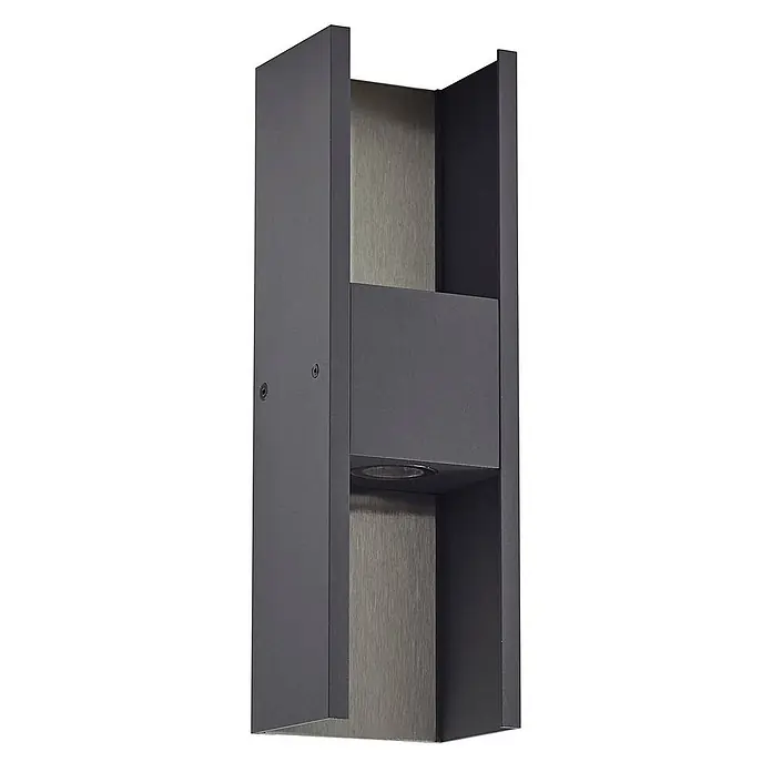 Lucande Außenwandleuchte Lavrin - schwarz, schwarz, IP54 - Anthrazitfarbene moderne Auf-Ab-Wandleuchte mit gebürsteter Metallinnenseite. Mit zwei integrierten Lichtquellen.