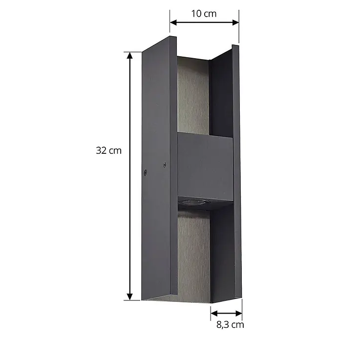 Lucande Außenwandleuchte Lavrin - schwarz, schwarz, IP54 - Dunkelgraue rechteckige LED-Wandleuchte, 32x10x8,3 cm, mit gebürstetem Metall-Interieur. Moderne Up/Down-Lampe.