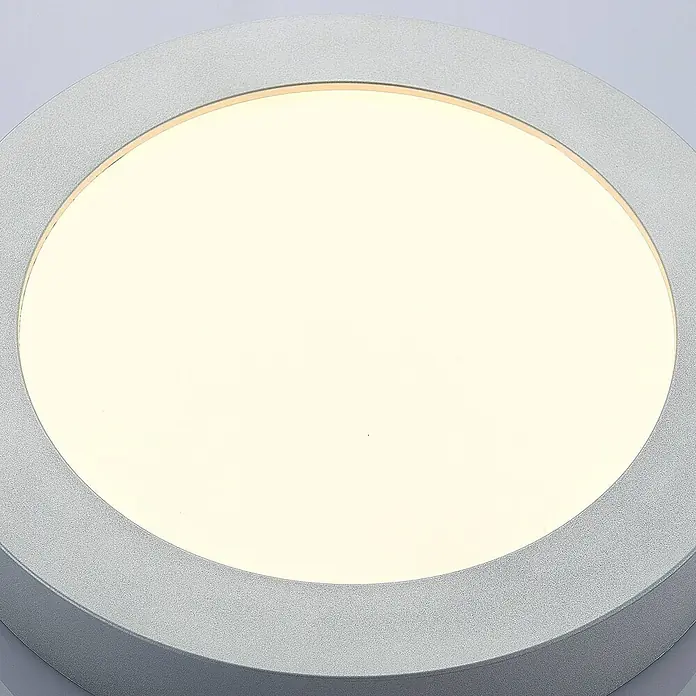 Arcchio LED Deckenlampe in silber, weiß, Deckenleuchte rund -  - Runde LED-Deckenleuchte mit warmweißem Licht und strukturiertem silbergrauem Rahmen.
