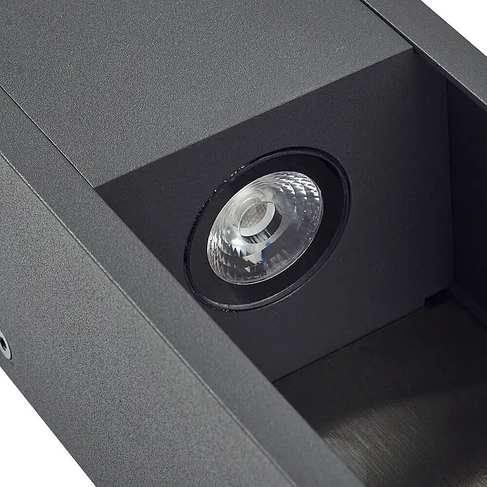 Lucande Außenwandleuchte Lavrin - schwarz, schwarz, IP54 - Moderne dunkelgraue Außenwandleuchte mit strukturierter Oberfläche und integriertem LED-Spotlicht.