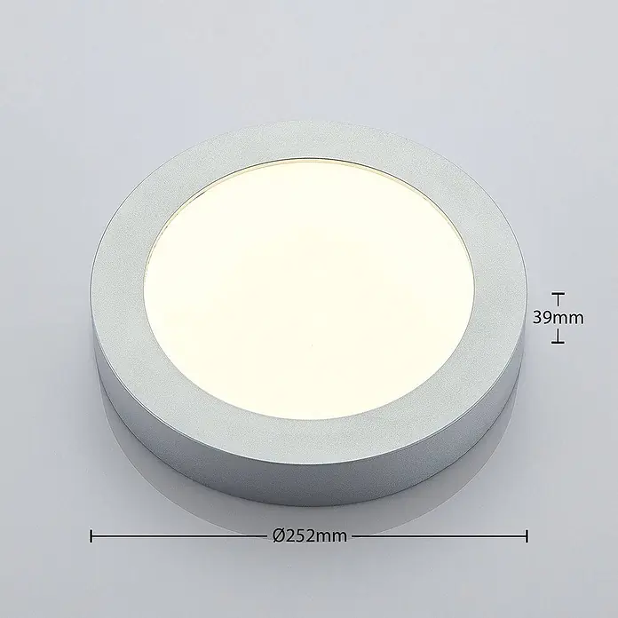 Arcchio LED Deckenlampe in silber, weiß, Deckenleuchte rund -  - Rundes silbernes Aufbau-LED-Panel, Ø252mm Durchmesser, 39mm hoch.