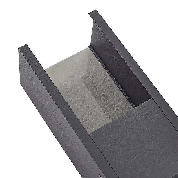 Lucande Außenwandleuchte Lavrin - schwarz, schwarz, IP54 - Anthrazitfarbene rechteckige LED-Leuchte mit gebürsteter Metallinnenseite.