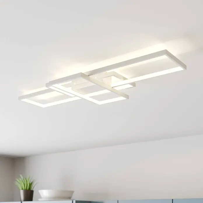 Lindby Deckenleuchte Poppy - weiß / opal, weiß / opal - Moderne weiße geometrische LED-Deckenleuchte mit quadratischen und rechteckigen Elementen, beleuchtet.
