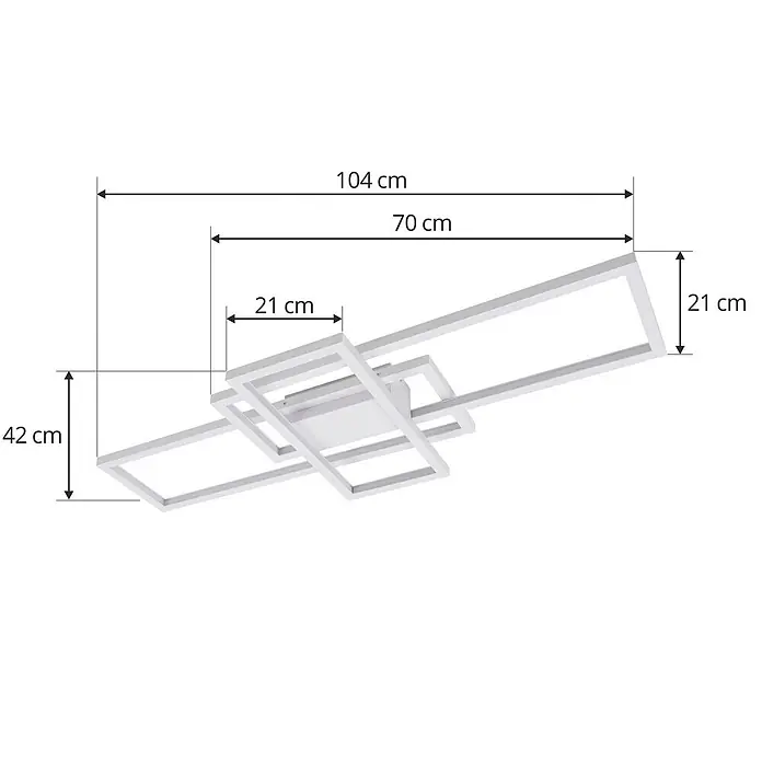 Lindby Deckenleuchte Poppy - weiß / opal, weiß / opal - Weiße LED-Deckenleuchte mit geometrischen rechteckigen Rahmen. Insgesamt 104 cm lang, 42 cm breit; mit 21 cm Elementen.