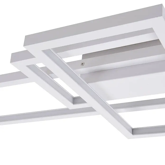 Lindby Deckenleuchte Poppy - weiß / opal, weiß / opal - Weiße moderne LED-Deckenleuchte mit geometrischem Design aus geschichteten Rechteckrahmen und integrierten LED-Streifen.