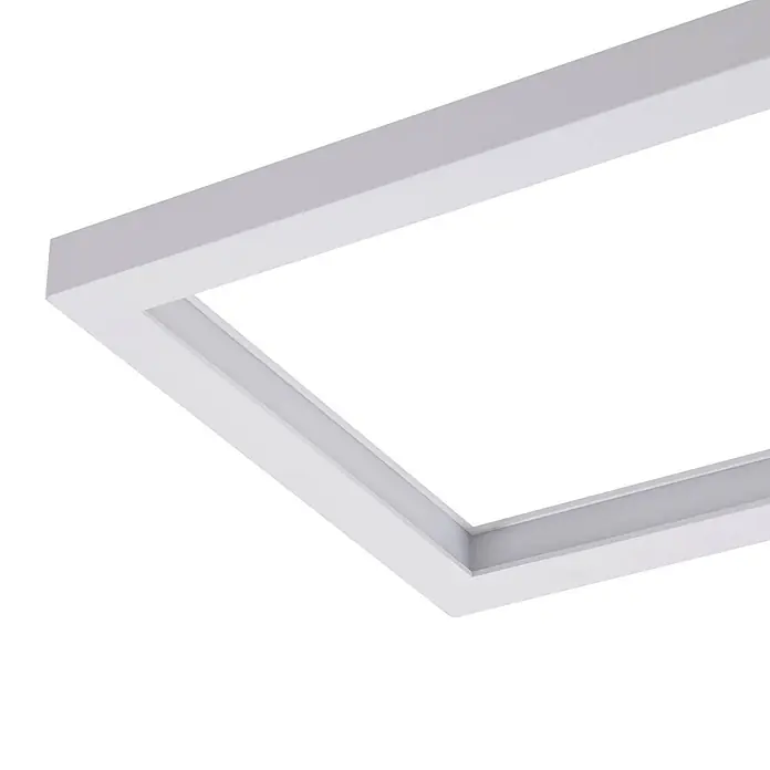 Lindby Deckenleuchte Poppy - weiß / opal, weiß / opal - Weißes rechteckiges LED-Panel mit beleuchtetem Rahmen.
