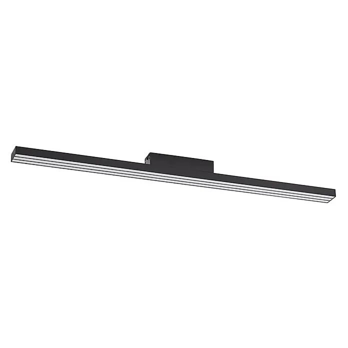 Lucande Deckenleuchte Leicy - schwarz - Schwarze lineare LED-Leuchte mit drei Lichtstreifen und zentralem Stromanschluss.