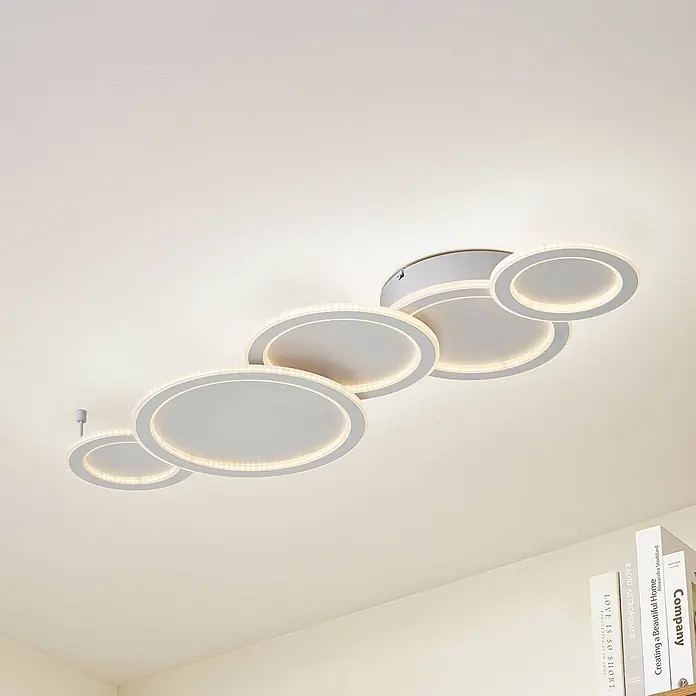 Lucande Deckenlampe in weiß, Deckenleuchte -  - Moderne, hellgraue Deckenleuchte mit mehreren überlappenden runden LED-Elementen.