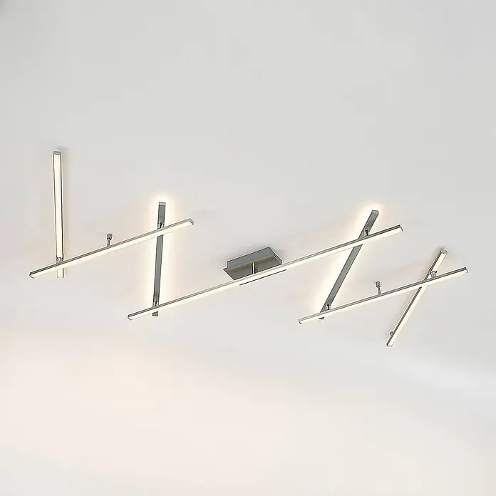Lindby LED Deckenlampe in nickel, Deckenleuchte -  - Moderne LED-Deckenleuchte aus Chrom mit linearen, überlappenden Elementen in abstraktem Muster, warm leuchtend.