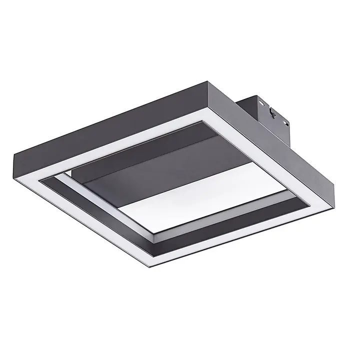 Lucande LED Deckenlampe dimmbar 30 cm, RGB Backlight, Fernbedienung -  - Dunkelgraue quadratische LED-Deckenleuchte mit weißen Lichtleisten an den Kanten und einem mittigen Paneel.
