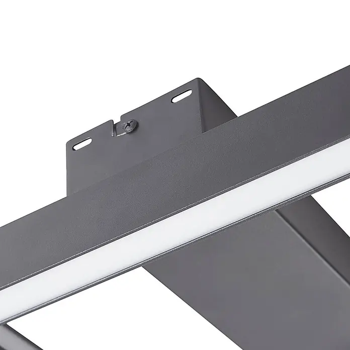 Lucande LED Deckenlampe dimmbar 30 cm, RGB Backlight, Fernbedienung -  - Anthrazitfarbene LED-Leuchte aus Metall mit weißem Diffusor, Montagehalterung und Schraube sichtbar.