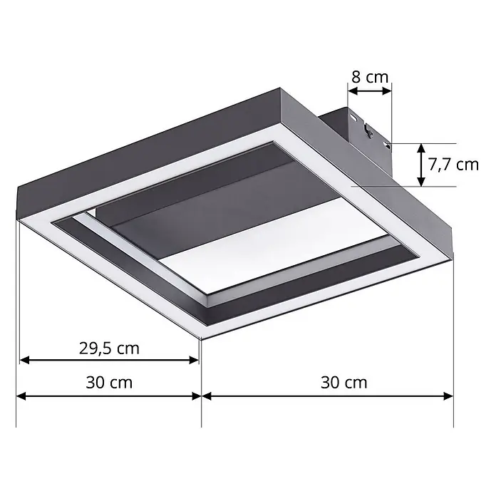 Lucande LED Deckenlampe dimmbar 30 cm, RGB Backlight, Fernbedienung -  - Anthrazitfarbene, quadratische LED-Deckenleuchte mit weißen Lichtleisten.
