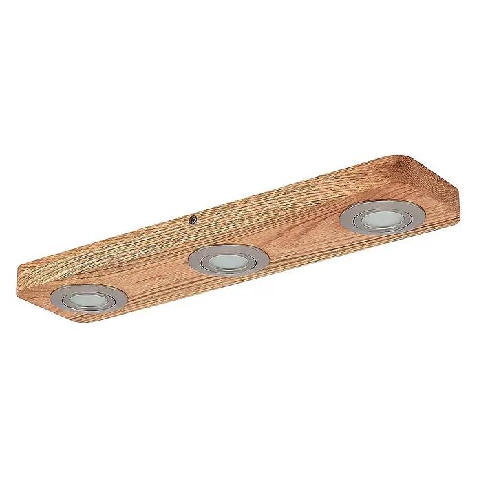 Lindby LED Deckenlampe in holz, nickel satiniert, Deckenleuchte -  - Eichenholz-Lichtleiste mit drei integrierten silbernen Strahlern und mattierten Glasdiffusoren.