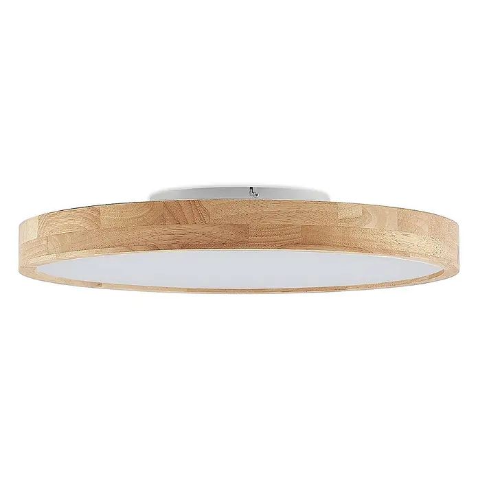 Lindby LED Deckenlampe in holz, weiß, dimmbar Deckenleuchte rund -  - Runde Deckenleuchte zum Anbau mit natürlichem Holzrahmen und weißem Diffusor.