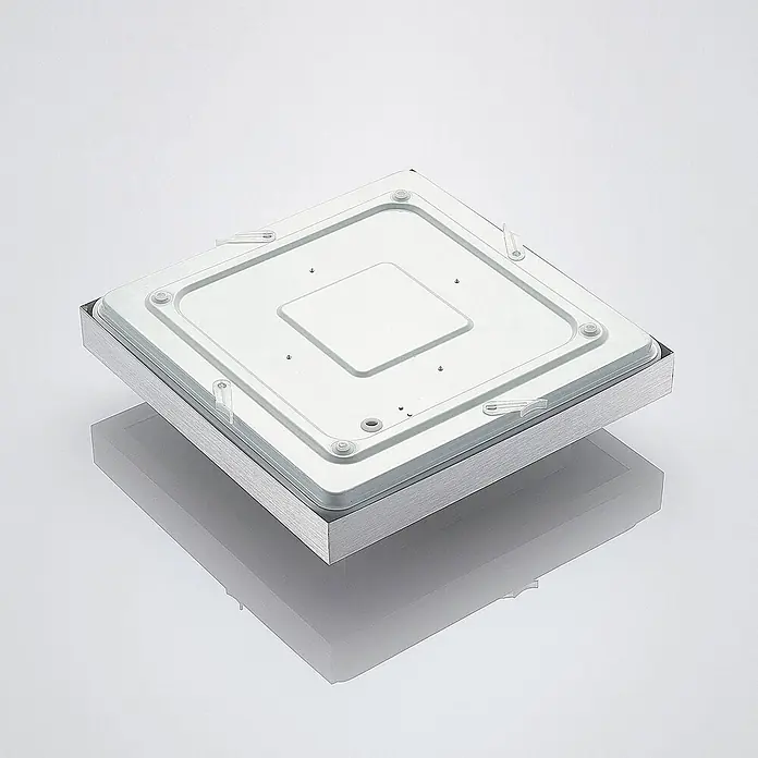 Lindby LED Deckenlampe modern, LED Deckenleuchte Wohnzimmer, Küchenlampe -  - Quadratisches LED-Panel mit weißem Diffusor und gebürstetem Metallrahmen, mit transparenten Montageclips.