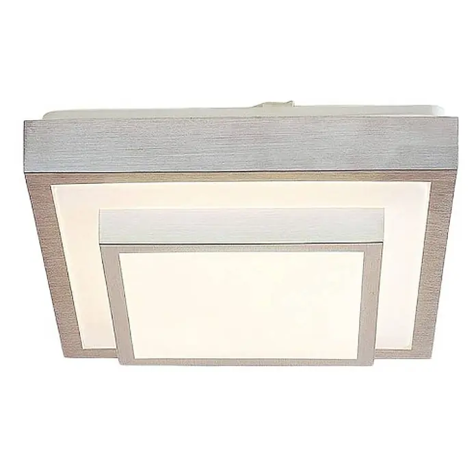 Lindby LED Deckenlampe modern, LED Deckenleuchte Wohnzimmer, Küchenlampe -  - Geschichtete Deckenleuchte mit hellgrauem Holz-Look-Rahmen und beleuchteten Paneelen.