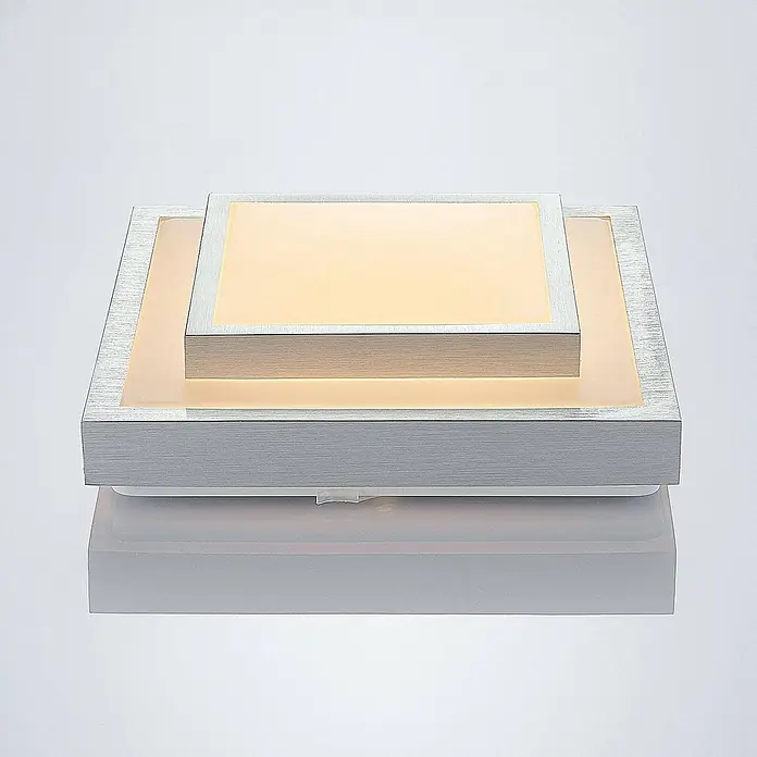 Lindby LED Deckenlampe modern, LED Deckenleuchte Wohnzimmer, Küchenlampe -  - Moderne, geschichtete LED-Leuchte mit gebürstetem Silberfinish und warmen Lichtdiffusoren.