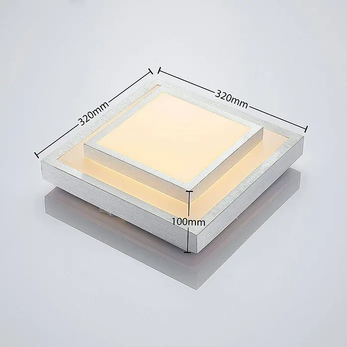 Lindby LED Deckenlampe modern, LED Deckenleuchte Wohnzimmer, Küchenlampe -  - Quadratische, silber-gebürstete LED-Deckenleuchte mit zwei Ebenen, 320x320x100mm.