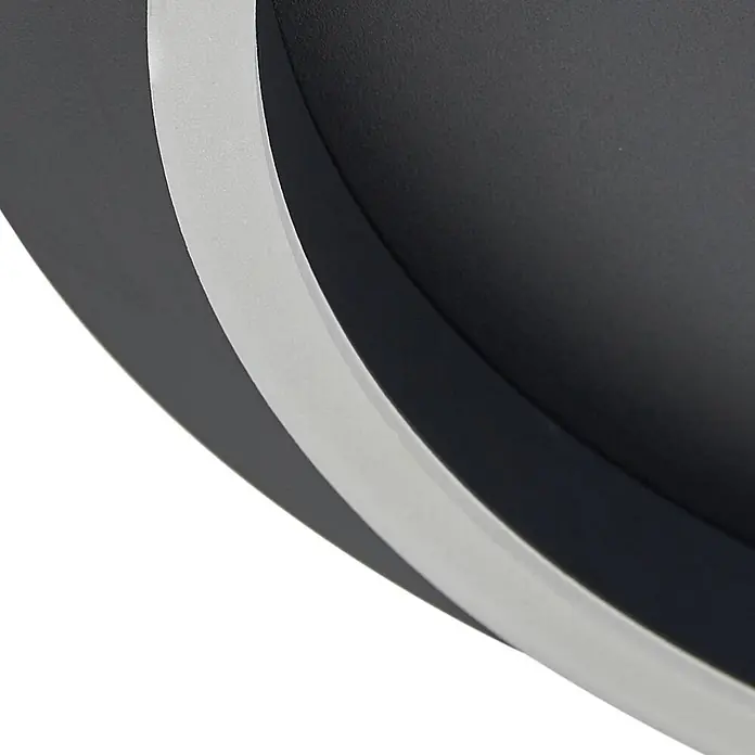 Lindby LED Deckenlampe in schwarz, Deckenleuchte rund -  - Gebogene dunkelgraue Leuchte mit einem silbernen Akzentstreifen.