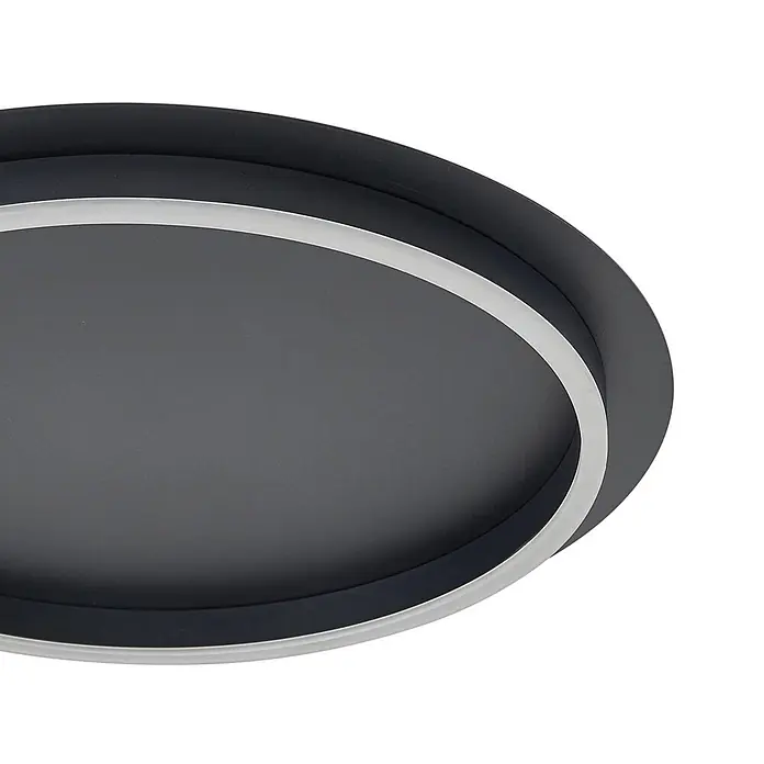 Lindby LED Deckenlampe in schwarz, Deckenleuchte rund -  - Dunkelgraue runde LED-Deckenleuchte mit weißem Lichtring.