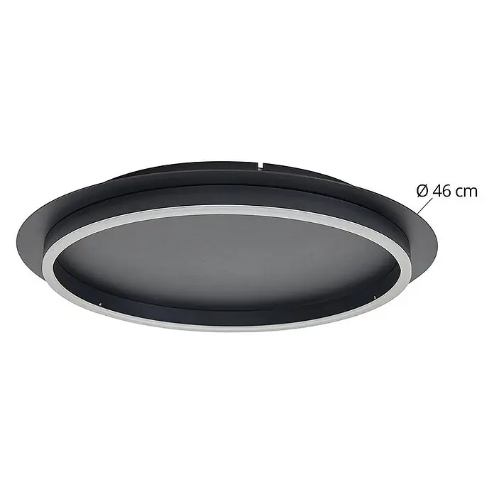 Lindby LED Deckenlampe in schwarz, Deckenleuchte rund -  - Runde dunkelgraue Deckenleuchte mit weißem LED-Ring, 46 cm Durchmesser.