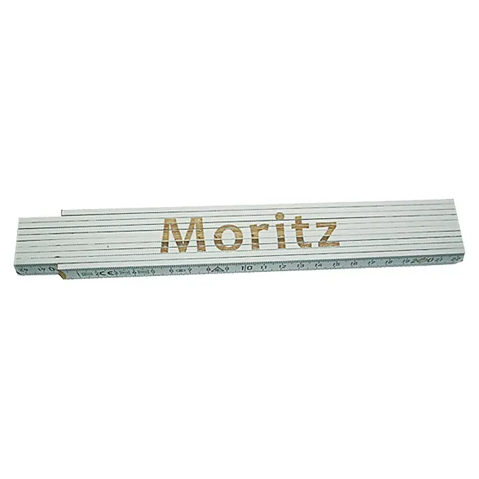 Zollstock - Aufdruck: Moritz, 2 m - Ein personalisierter Zollstock mit dem Namen „Moritz“ darauf, ideal für kleine Handwerker und Heimwerker. Das Werkzeug ist sowohl praktisch als auch individuell.