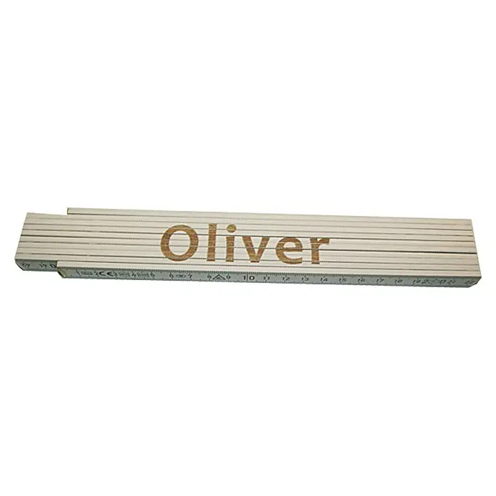 Zollstock - Aufdruck: Oliver, 2 m - Ein Zollstock aus Holz, personalisiert mit dem Namen "Oliver", ideal für Heimwerkerprojekte und als persönliches Geschenk.