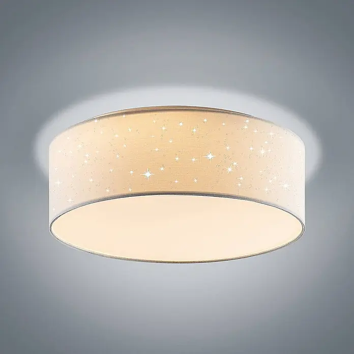 Lindby LED Deckenlampe in weiß, Deckenleuchte rund -  - Runde Stoff-Deckenleuchte mit funkelnden Stern- und Punktmustern, leuchtet nach unten und zur Decke.