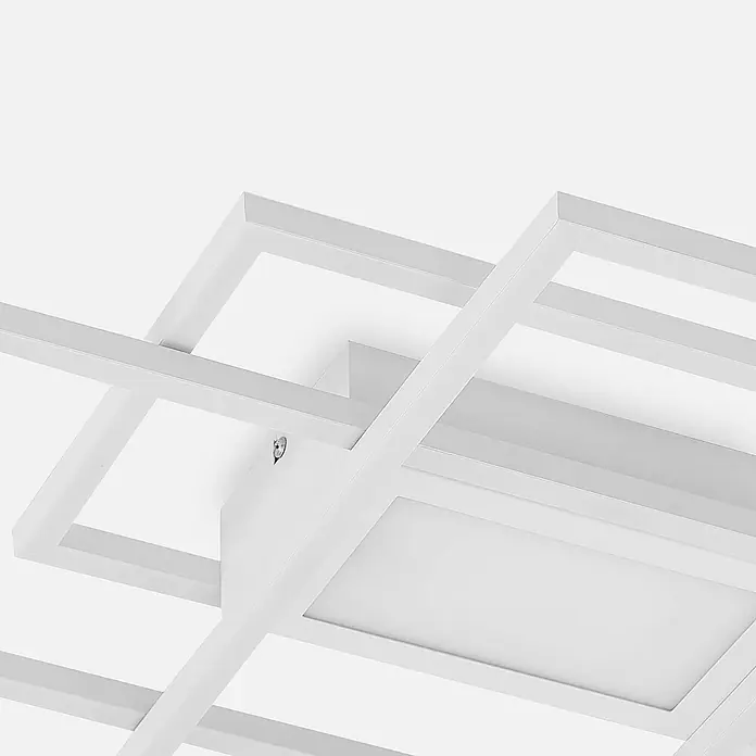 Lindby LED Deckenlampe in weiß matt, dimmbar Deckenleuchte -  - Weiße, geometrische Deckenleuchte mit integrierten LED-Paneelen für modernes Lichtdesign.
