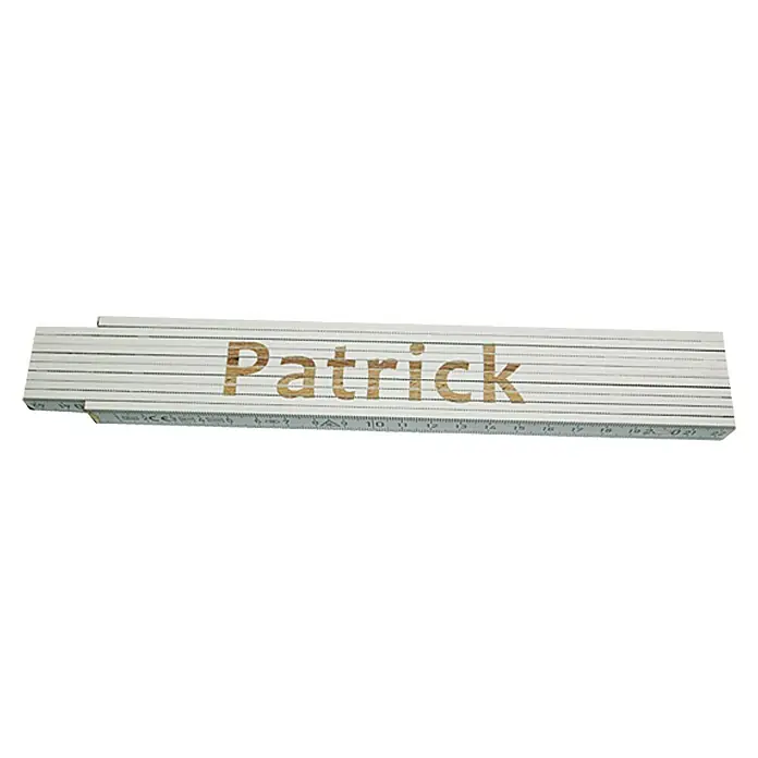 Zollstock - Aufdruck: Patrick, 2 m - Ein Zollstock mit dem Namen "Patrick" in goldener Schrift, ideal für präzise Messungen und personalisierte Projekte.