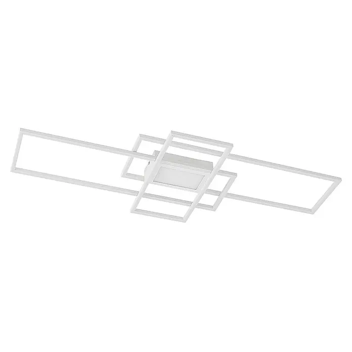 Lindby LED Deckenlampe in weiß matt, dimmbar Deckenleuchte -  - Moderne weiße LED-Deckenleuchte mit verschachteltem geometrischem Rechteckrahmen-Design.