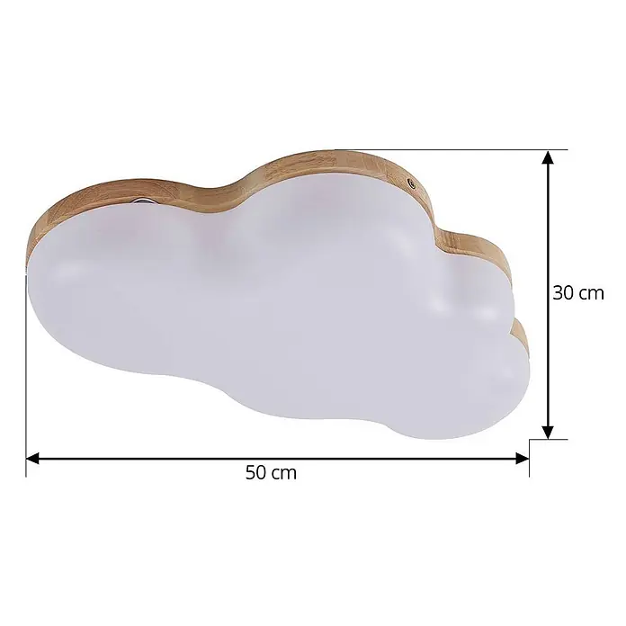 Lindby LED Deckenlampe in weiß, holz, Deckenleuchte rund -  - Wolkenförmige Deckenleuchte mit Holzrahmen und weißem Diffusor, 50 cm breit, 30 cm hoch.