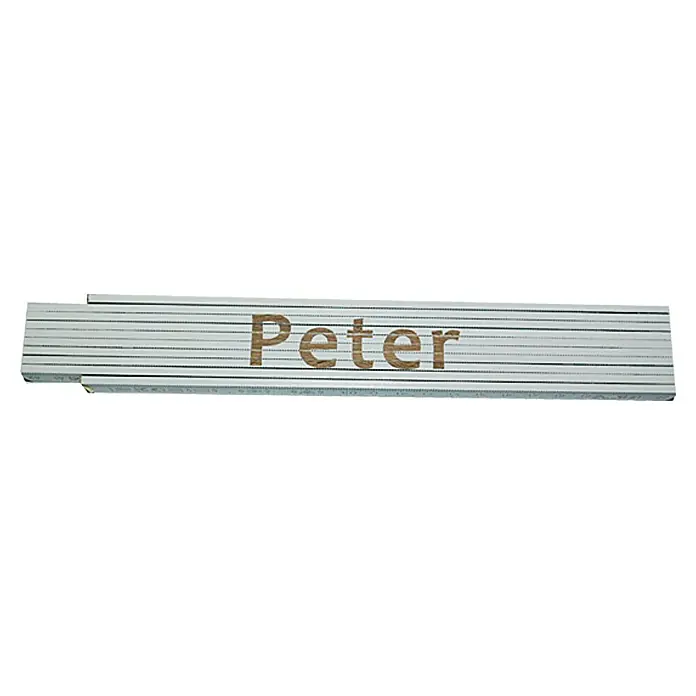 Zollstock - Aufdruck: Peter, 2 m - Ein faltbarer Zollstock mit dem Namen "Peter" in brauner Schrift, ideal für jeden Handwerker oder Heimwerker.