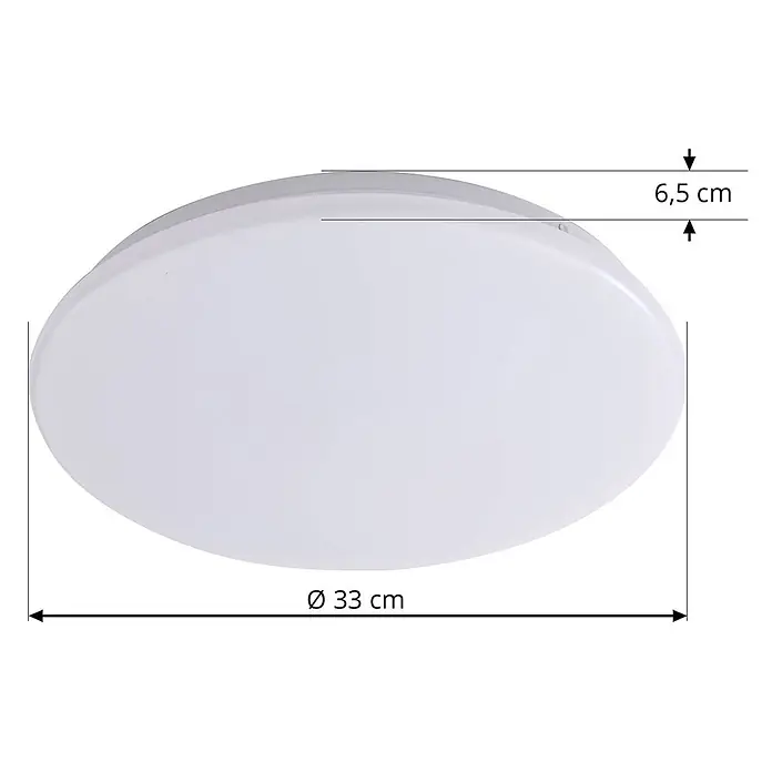 Lindby LED Deckenlampe in weiß, Deckenleuchte rund -  - Weiße, flache, runde LED-Deckenleuchte, 33 cm Durchmesser, 6,5 cm Höhe.
