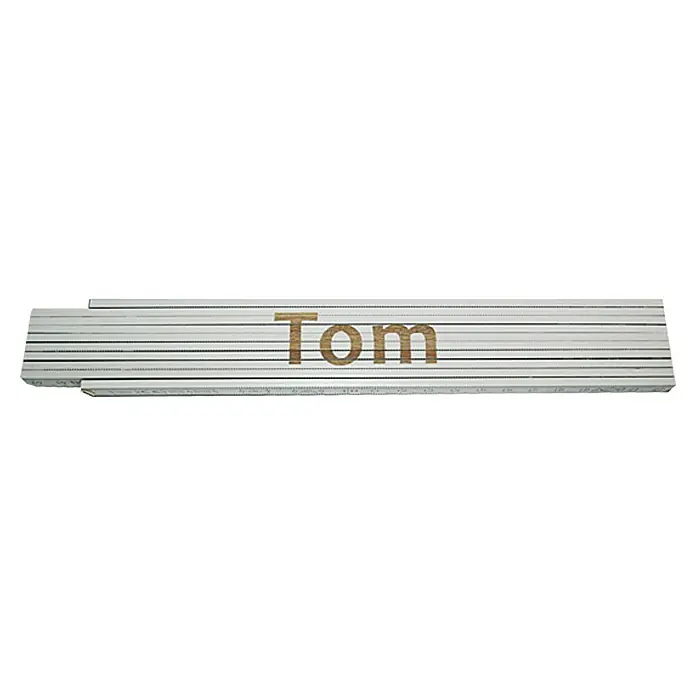 Zollstock - Aufdruck: Tom, 2 m - Ein personalisierter Zollstock mit dem Namen "Tom" in brauner Schrift. Ideal für kleine Handwerker und Bastler.