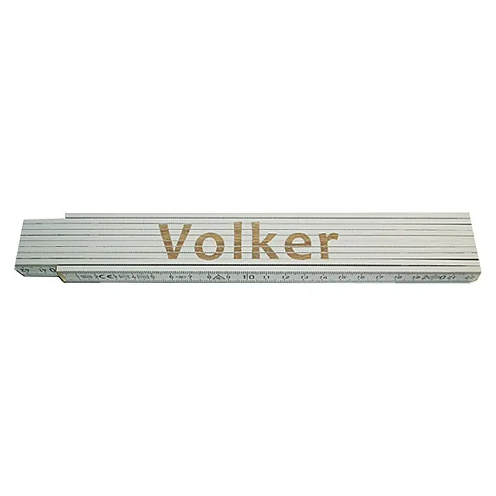 Zollstock - Aufdruck: Volker, 2 m - Bild eines Zollstocks mit dem Aufdruck "Volker", ein nützliches Werkzeug für genaue Messungen im Handwerk.
