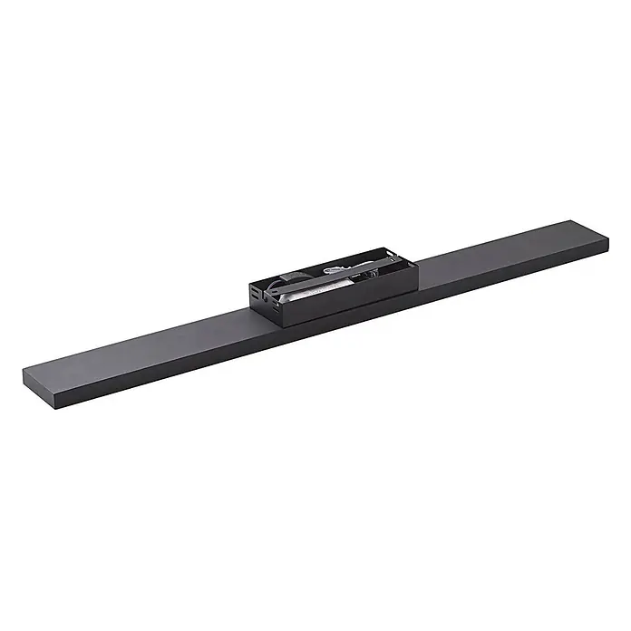 Lucande LED Deckenlampe in schwarz, dimmbar Deckenleuchte -  - Schwarze lineare LED-Leuchte mit zentralem Gehäuse, das interne Treiber und Verkabelung zeigt.
