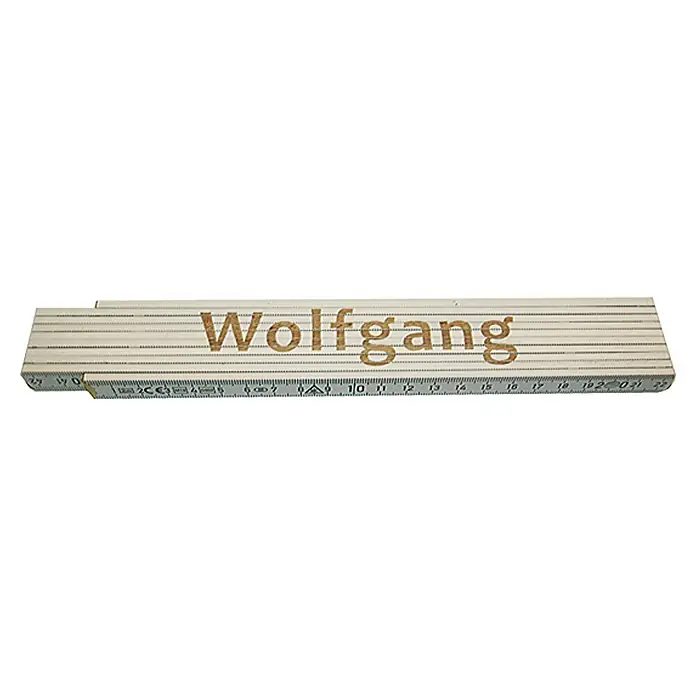 Zollstock - Aufdruck: Wolfgang, 2 m - Das Bild zeigt einen Zollstock mit dem Namen "Wolfgang" darauf. Es ist ein praktisches Werkzeug für jeden Heimwerker, ideal zum Messen.