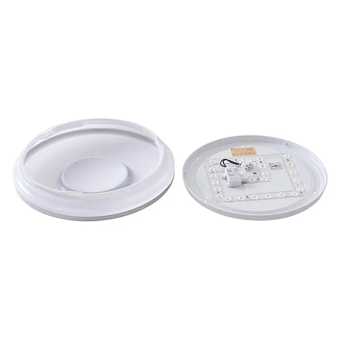 Lindby LED Deckenlampe in silber, Deckenleuchte rund -  - Weiße runde LED-Deckenleuchte, zerlegt zeigt sie den Diffusor und die interne LED-Platine mit Treiber.